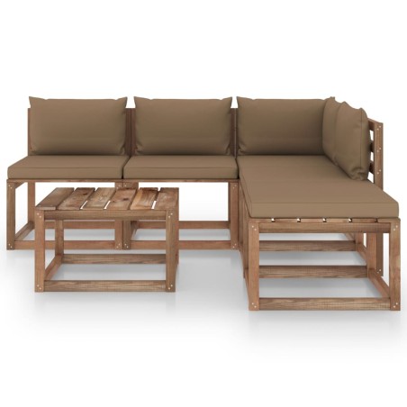 6-tlg. Garten-Lounge-Set aus Paletten mit Kissen Kiefernholz