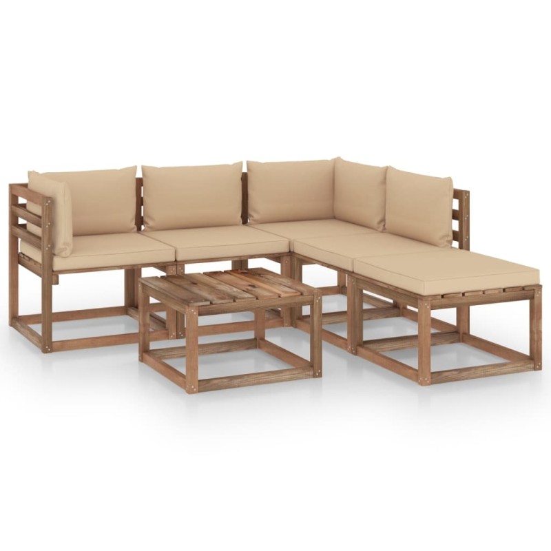 6-tlg. Garten-Lounge-Set aus Paletten mit Kissen Kiefernholz 6-tlg. Garten-Lounge-Set aus Paletten mit Kissen Kiefernholz