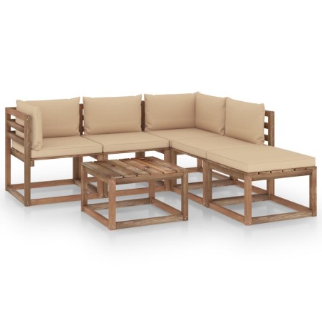 6-tlg. Garten-Lounge-Set aus Paletten mit Kissen Kiefernholz
