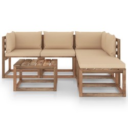 6-tlg. Garten-Lounge-Set aus Paletten mit Kissen Kiefernholz
