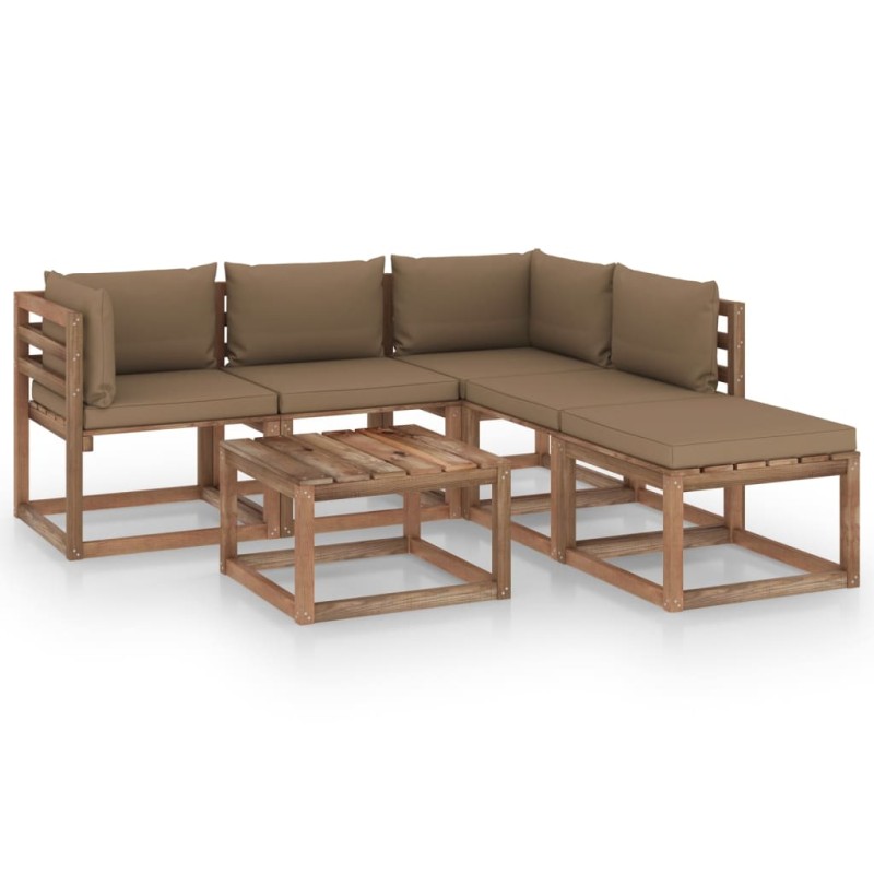 6-tlg. Garten-Lounge-Set aus Paletten mit Kissen Kiefernholz 6-tlg. Garten-Lounge-Set aus Paletten mit Kissen Kiefernholz