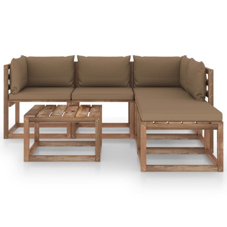 6-tlg. Garten-Lounge-Set aus Paletten mit Kissen Kiefernholz
