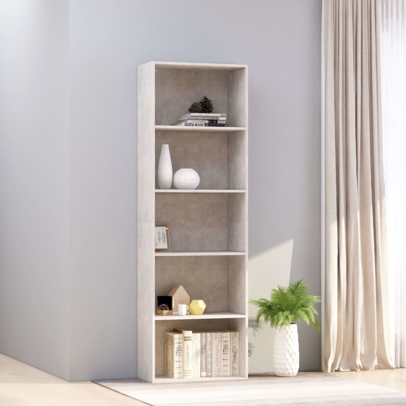 Bücherregal 5 Fächer Betongrau 60x30x189 cm Holzwerkstoff Bücherregal 5 Fächer Betongrau 60x30x189 cm Holzwerkstoff