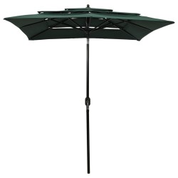 vidaXL Sonnenschirm mit Aluminium-Mast 3-lagig Grün 2x2 m   