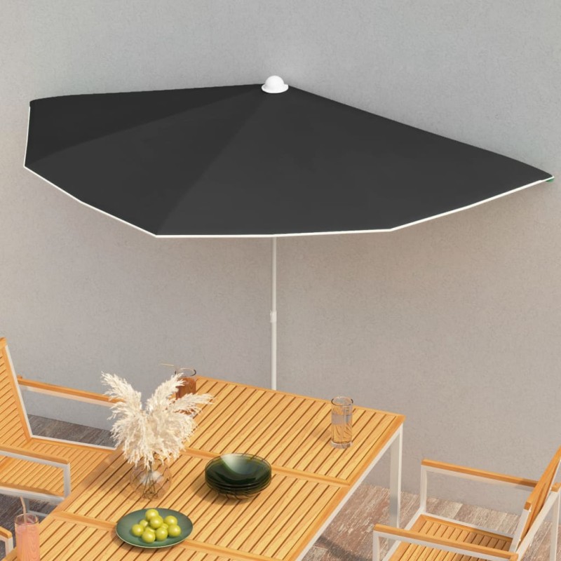 Halb-Sonnenschirm mit Mast 180x90 cm Schwarz Halb-Sonnenschirm mit Mast 180x90 cm Schwarz