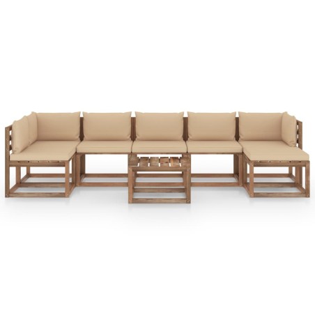 8-tlg. Garten-Lounge-Set mit Beigen Kissen