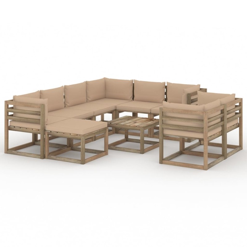 10-tlg. Garten-Lounge-Set mit Kissen Beige 10-tlg. Garten-Lounge-Set mit Kissen Beige
