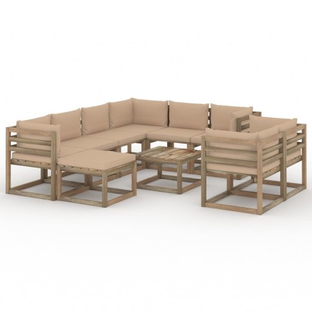 10-tlg. Garten-Lounge-Set mit Kissen Beige
