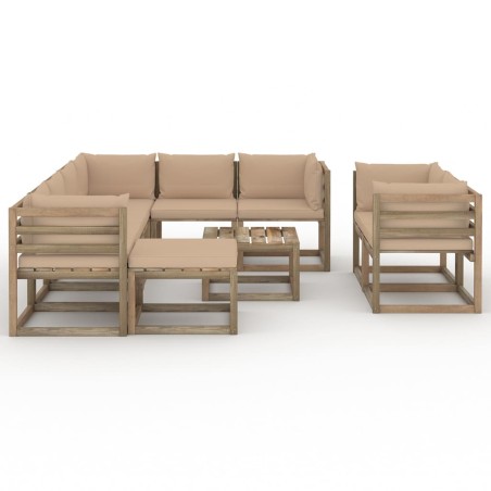 10-tlg. Garten-Lounge-Set mit Kissen Beige
