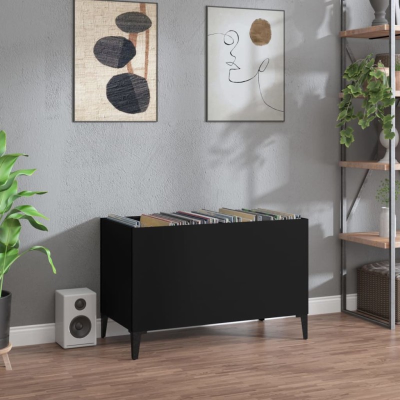 Plattenschrank Schwarz 74,5x38x48 cm Holzwerkstoff Plattenschrank Schwarz 74,5x38x48 cm Holzwerkstoff