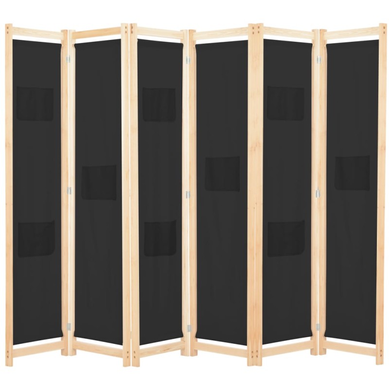 6-teiliger Raumteiler Schwarz 240 x 170 x 4 cm Stoff 6-teiliger Raumteiler Schwarz 240 x 170 x 4 cm Stoff