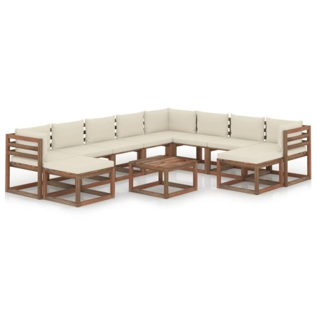 11-tlg. Garten-Lounge-Set mit Kissen Creme