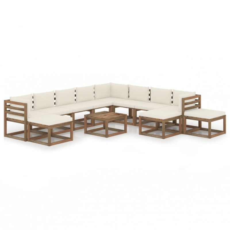 12-tlg. Garten-Lounge-Set mit Kissen Creme 12-tlg. Garten-Lounge-Set mit Kissen Creme