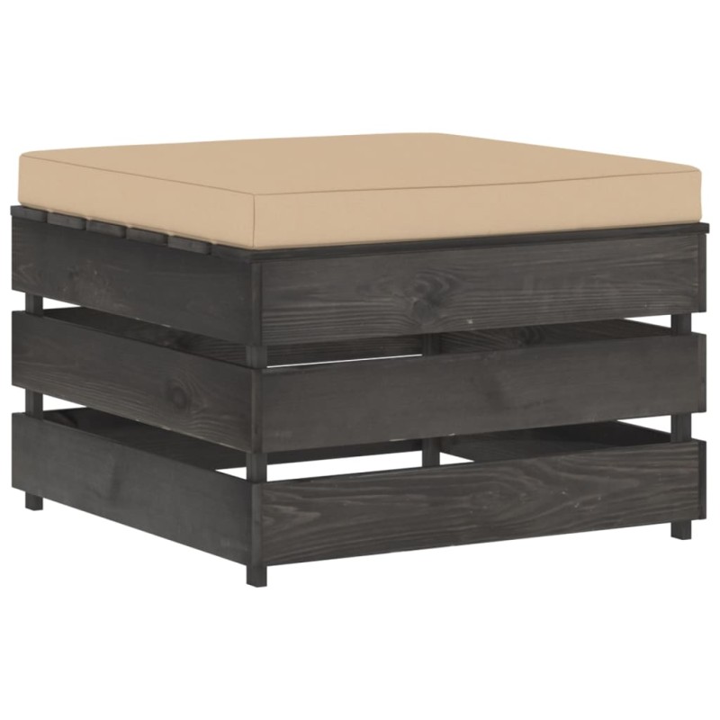 Modulare Ottomane mit Kissen Grau Imprägniertes Holz Modulare Ottomane mit Kissen Grau Imprägniertes Holz