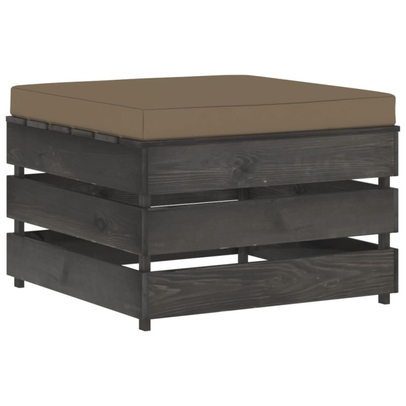 Modulare Ottomane mit Kissen Grau Imprägniertes Holz Modulare Ottomane mit Kissen Grau Imprägniertes Holz