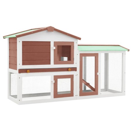 Großer Kaninchenstall Braun und Weiß 145x45x84 cm Holz