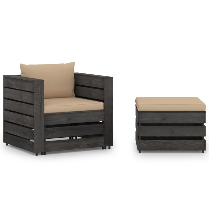 2-tlg. Garten-Lounge-Set mit Kissen Grau Imprägniertes Holz 2-tlg. Garten-Lounge-Set mit Kissen Grau Imprägniertes Holz