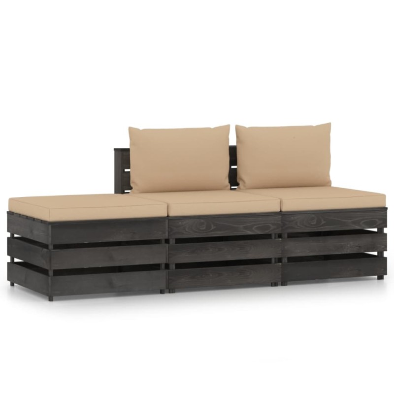 3-tlg. Garten-Lounge-Set mit Kissen Grau Imprägniertes Holz 3-tlg. Garten-Lounge-Set mit Kissen Grau Imprägniertes Holz