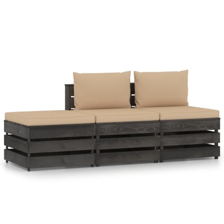 3-tlg. Garten-Lounge-Set mit Kissen Grau Imprägniertes Holz