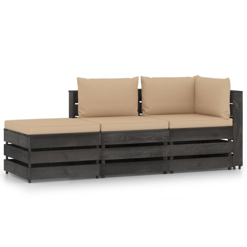3-tlg. Garten-Lounge-Set mit Kissen Grau Imprägniertes Holz 3-tlg. Garten-Lounge-Set mit Kissen Grau Imprägniertes Holz