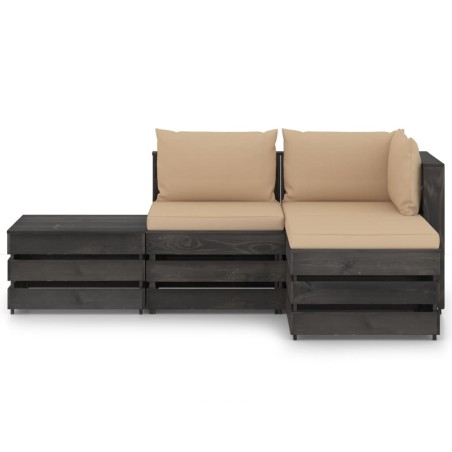 4-tlg. Garten-Lounge-Set mit Kissen Grau Imprägniertes Holz