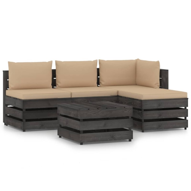 5-tlg. Garten-Lounge-Set mit Kissen Grau Imprägniertes Holz 5-tlg. Garten-Lounge-Set mit Kissen Grau Imprägniertes Holz