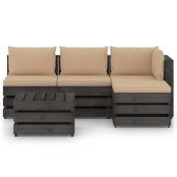 5-tlg. Garten-Lounge-Set mit Kissen Grau Imprägniertes Holz