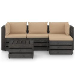 5-tlg. Garten-Lounge-Set mit Kissen Grau Imprägniertes Holz