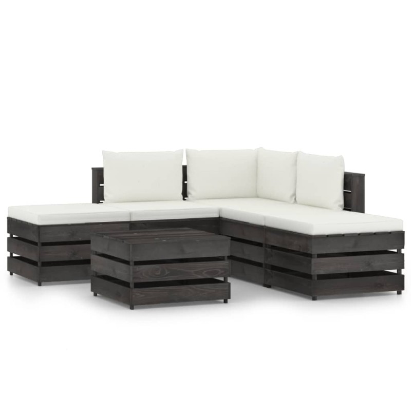 6-tlg. Garten-Lounge-Set mit Kissen Grau Imprägniertes Holz 6-tlg. Garten-Lounge-Set mit Kissen Grau Imprägniertes Holz