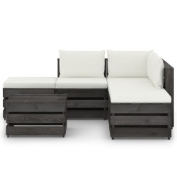 6-tlg. Garten-Lounge-Set mit Kissen Grau Imprägniertes Holz