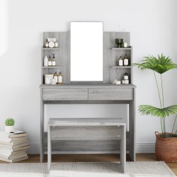 vidaXL Schminktisch mit Spiegel Grau Sonoma 96x40x142 cm