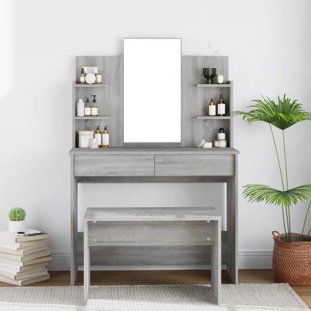 vidaXL Schminktisch mit Spiegel Grau Sonoma 96x40x142 cm