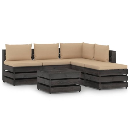 6-tlg. Garten-Lounge-Set mit Kissen Grau Imprägniertes Holz