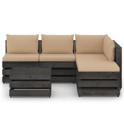 6-tlg. Garten-Lounge-Set mit Kissen Grau Imprägniertes Holz