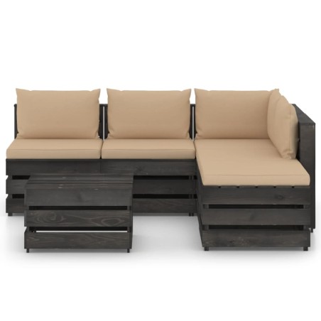 6-tlg. Garten-Lounge-Set mit Kissen Grau Imprägniertes Holz