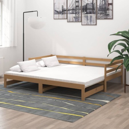 Tagesbett Ausziehbar Honigbraun Massivholz Kiefer 2x(90x200) cm