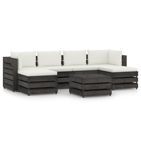 vidaXL 7-tlg. Garten-Lounge-Set mit Kissen Grau Imprägniertes Holz