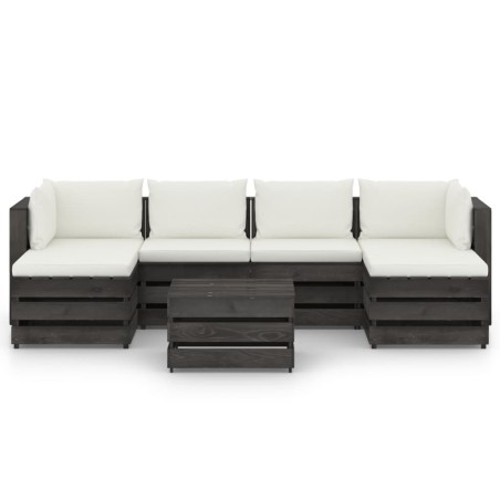 vidaXL 7-tlg. Garten-Lounge-Set mit Kissen Grau Imprägniertes Holz