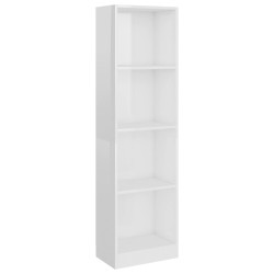 vidaXL Bücherregal 4 Fächer Hochglanz-Weiß 40x24x142 cm Holzwerkstoff