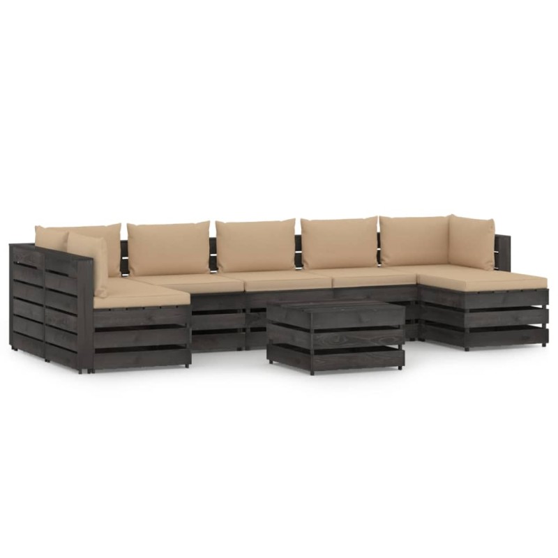 8-tlg. Garten-Lounge-Set mit Kissen Grau Imprägniertes Holz 8-tlg. Garten-Lounge-Set mit Kissen Grau Imprägniertes Holz