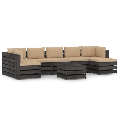 8-tlg. Garten-Lounge-Set mit Kissen Grau Imprägniertes Holz