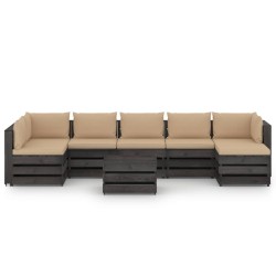 8-tlg. Garten-Lounge-Set mit Kissen Grau Imprägniertes Holz