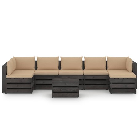 8-tlg. Garten-Lounge-Set mit Kissen Grau Imprägniertes Holz