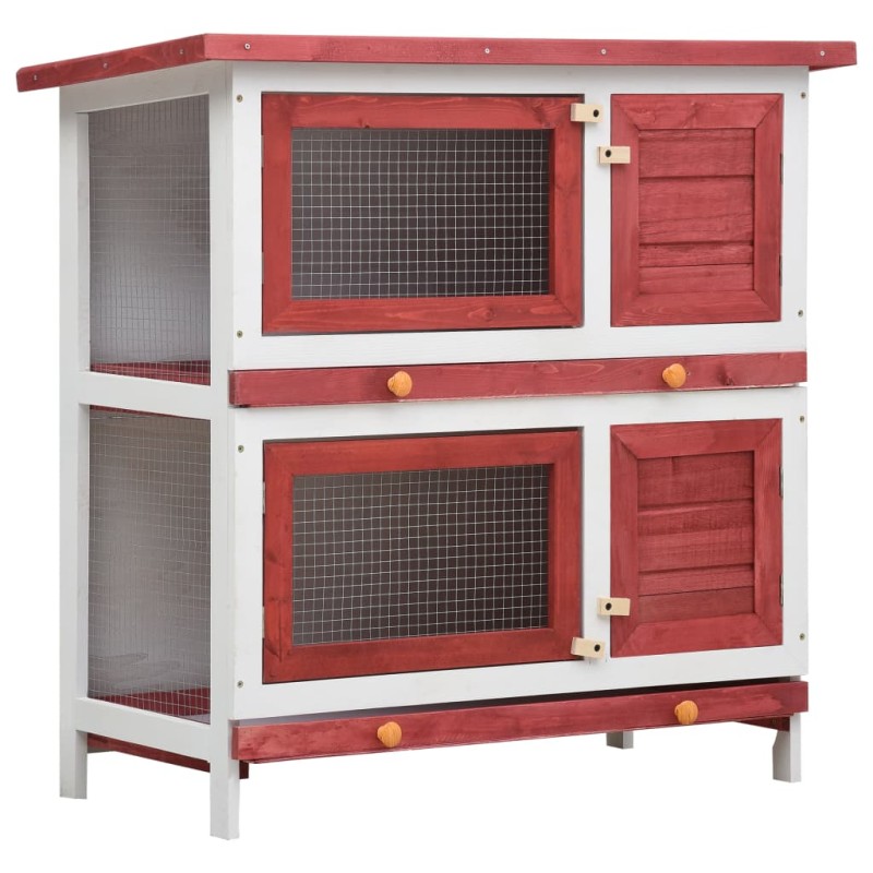 vidaXL Kaninchenstall 4 Türen Rot Holz vidaXL Kaninchenstall 4 Türen Rot Holz