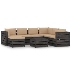 vidaXL 8-tlg. Garten-Lounge-Set mit Kissen Grau Imprägniertes Holz