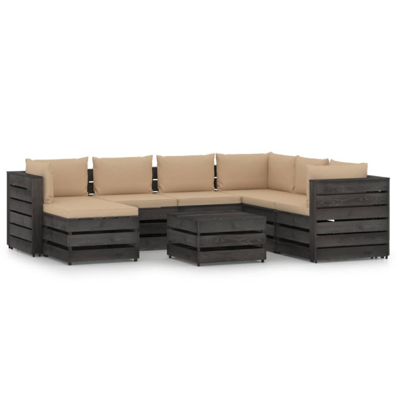 vidaXL 8-tlg. Garten-Lounge-Set mit Kissen Grau Imprägniertes Holz vidaXL 8-tlg. Garten-Lounge-Set mit Kissen Grau Imprägniertes Holz