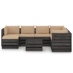 vidaXL 8-tlg. Garten-Lounge-Set mit Kissen Grau Imprägniertes Holz