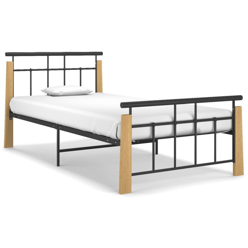 vidaXL Bettgestell Metall und Massivholz Eiche 90x200 cm vidaXL Bettgestell Metall und Massivholz Eiche 90x200 cm