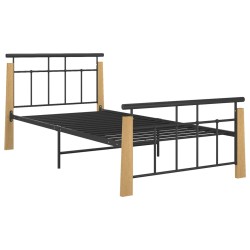 vidaXL Bettgestell Metall und Massivholz Eiche 90x200 cm