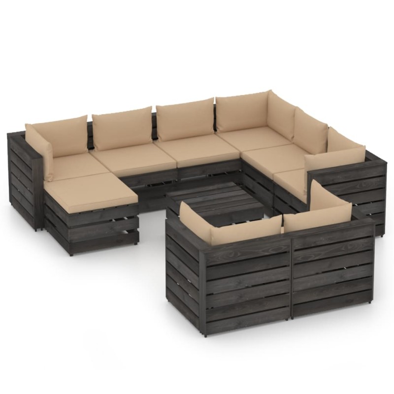 10-tlg. Garten-Lounge-Set mit Kissen Grau Imprägniertes Holz 10-tlg. Garten-Lounge-Set mit Kissen Grau Imprägniertes Holz